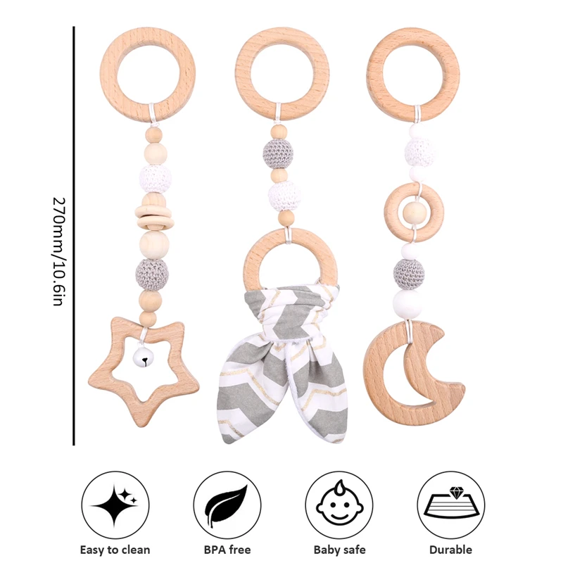 1Set Play Gym Bunny Ear Wood Mobile Rattle Toys Nordic Room Decoration Gift Infant Photography Prop Baby Rattles for Stroller