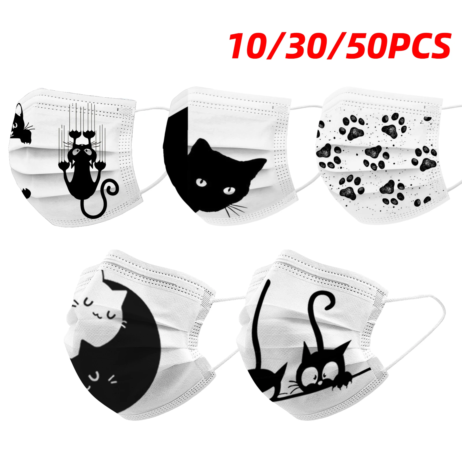 10/30/50pcs Adult Cat Print Disposable Face Mask 3ply Christmas Mascherine Masque jetables Mascarillas Masque Adult Mondmasker