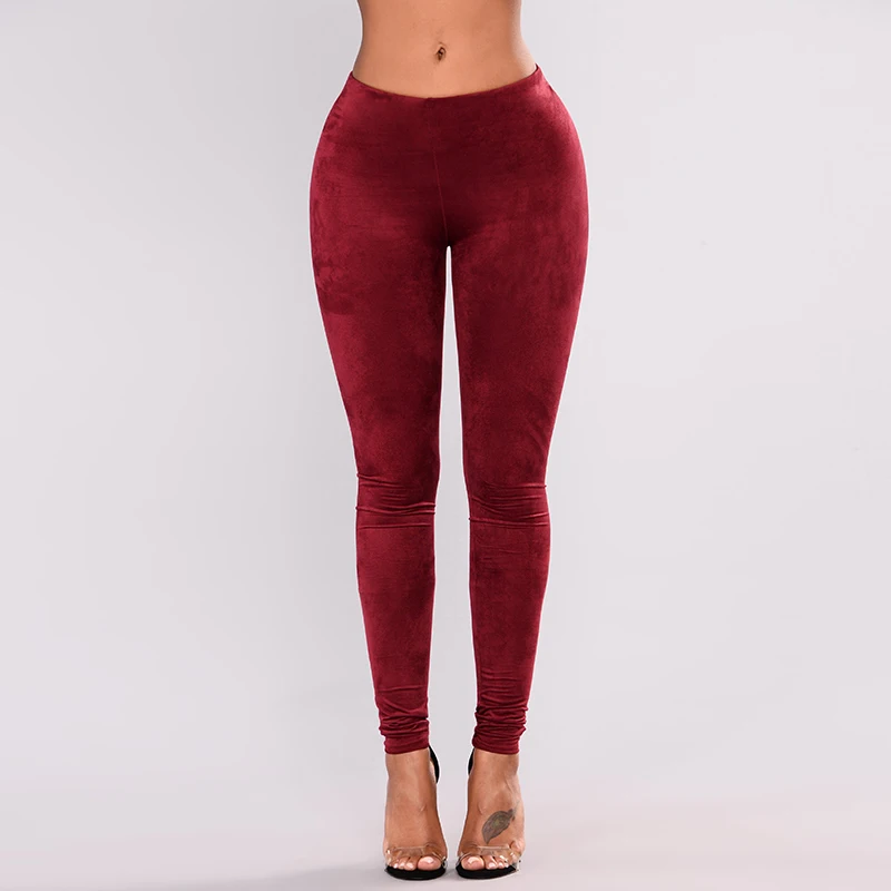 Vintage Burgundy Suede Leather Pencil Pants Women High Waist Bodycon Trousers Ladies Stretch Slim Seamless Leggings New Custom
