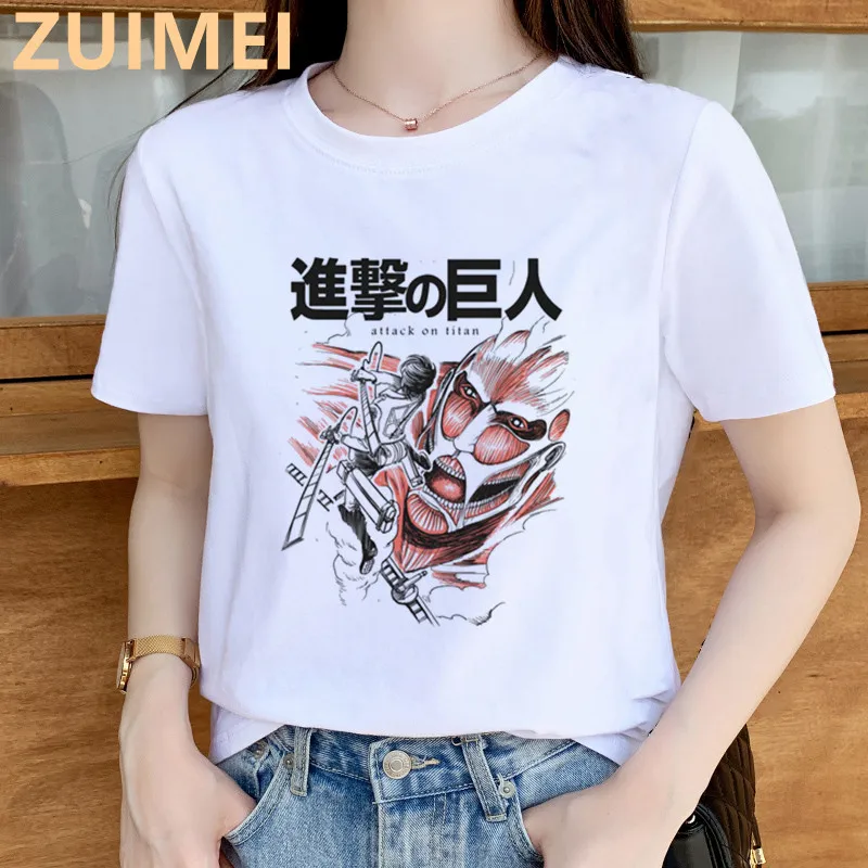 Attack on Titan Cartoon Anime Print Harajuku Top Women T-shirt Casual ladies basic O-collar Short Sleeved T-shirt Girl,Drop Ship