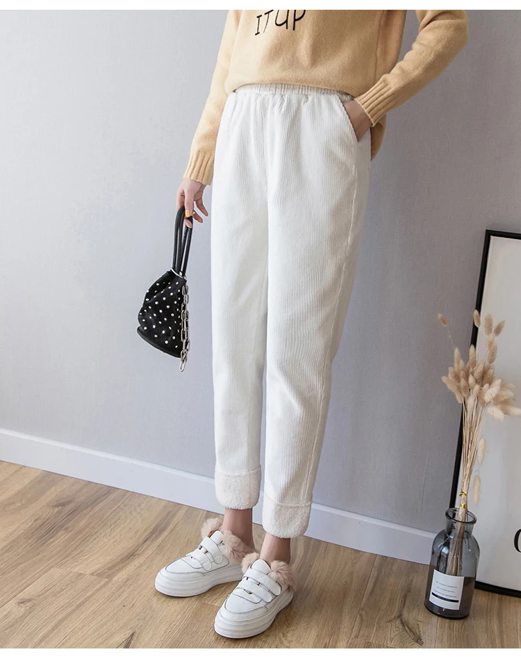 

Fashion Autumn Winter Warm Corduroy Women Legging Open Spliced Casual Female High Waist Trousers Lady Harem Pants Ladies