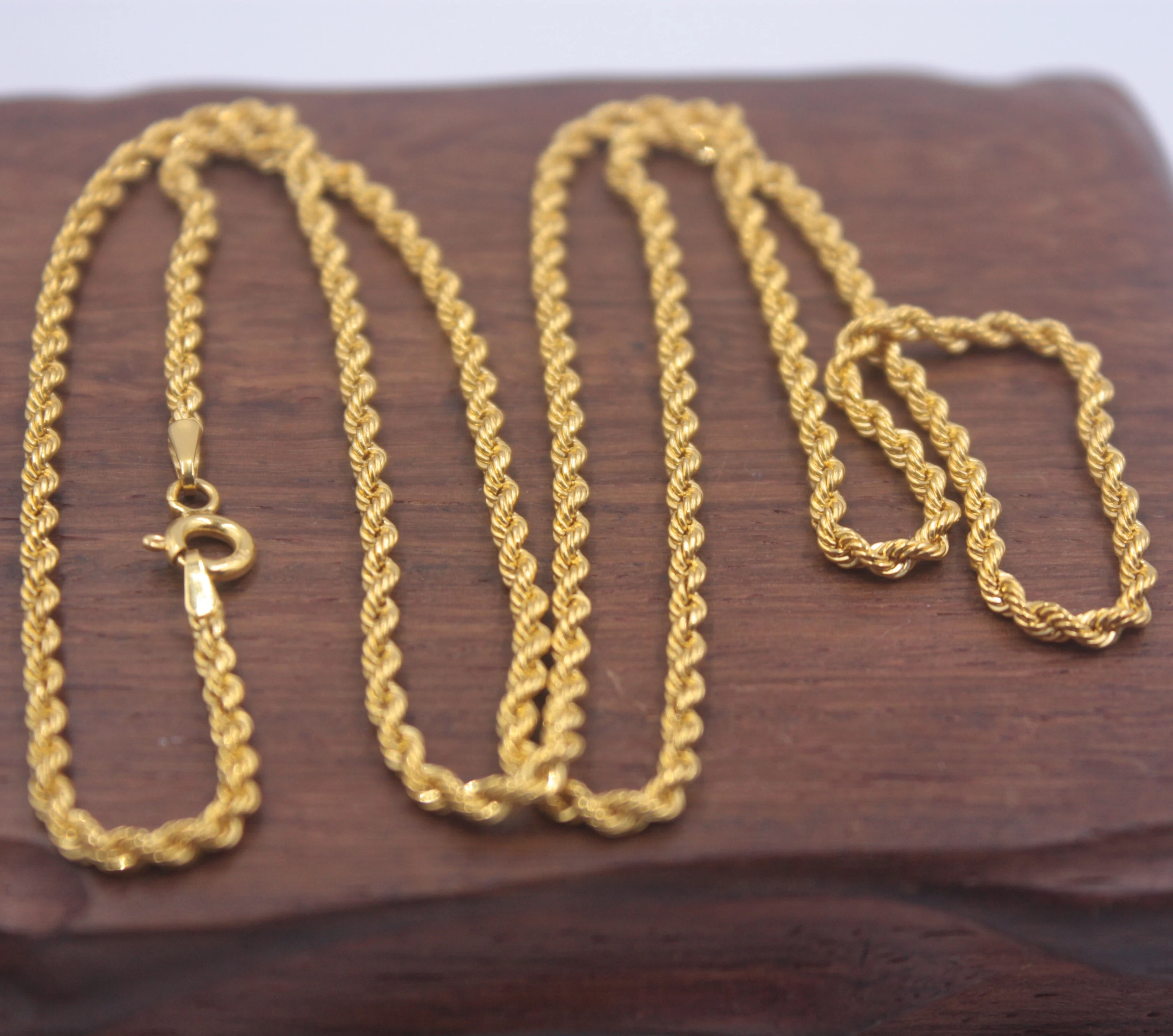 

Pure Au750 18K Yellow Gold Chain 2mm Simple Hemp Rope Link Necklace