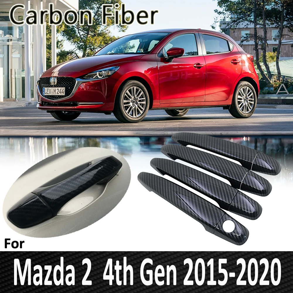 Black Carbon Fiber for Mazda 2 Demio DJ 2015 2016 2017 2018 2019 2020 Door Handle Cover Sticker Decorations Car Accessories