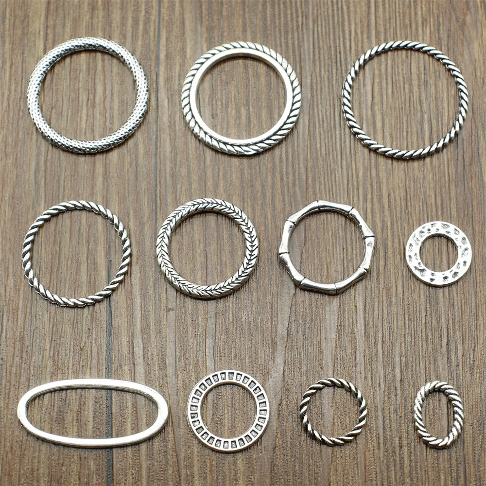 

20pcs Charms Round & Oval Loops Connector DIY Jewelry Findings For Jewelry Making Accessories Antique Silver Color