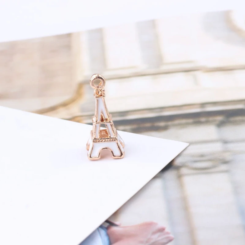 20PCS/Lot Oil Drop Gold Color Plated Eiffel Tower Shape Jewelry Charms For DIY Necklaece Bracelet