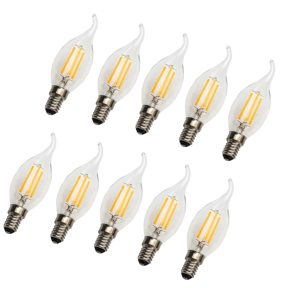 

10pcs/lot Dimmable E14 Filament Led Lamp 220V 4W 8W 12W C35 C35L Led Edison Bulb Glass Dimming Filament Candle Lamps