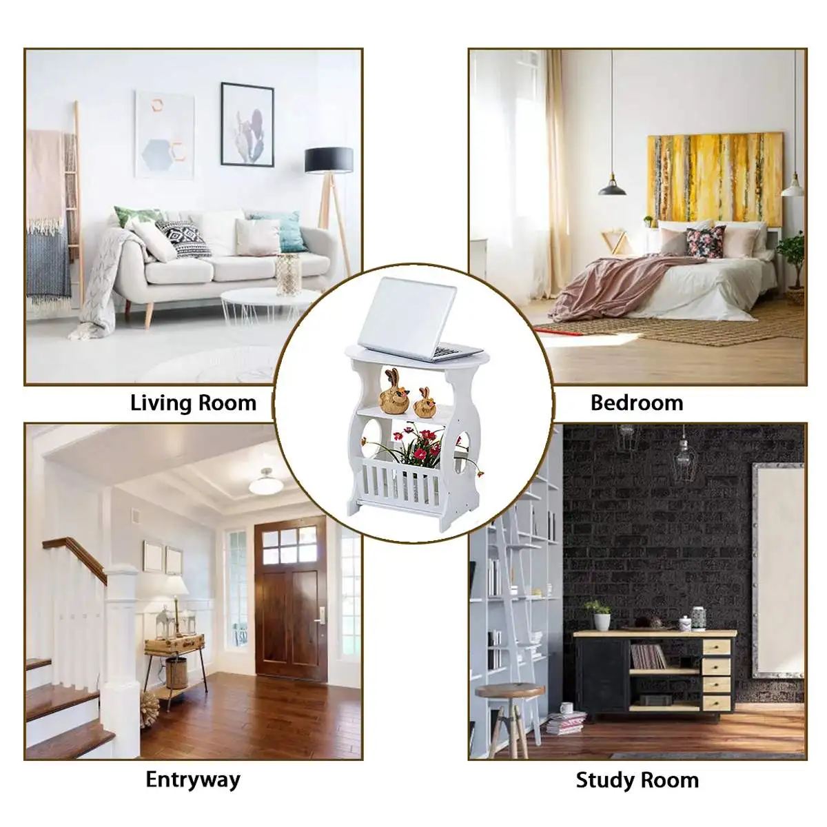 Nordic Round Coffee Table Tea Table Desk Home Living Room Storage Rack Bedside Table Two Layers Round Edge Storage Shelf Tables