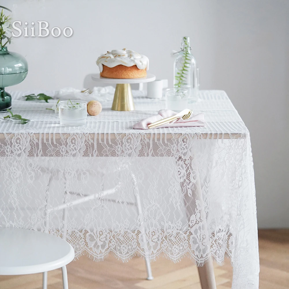 Fashion European ins style white floral lace striped table cloth table cover rectangle square toalha de mesa tischdecke SP5231