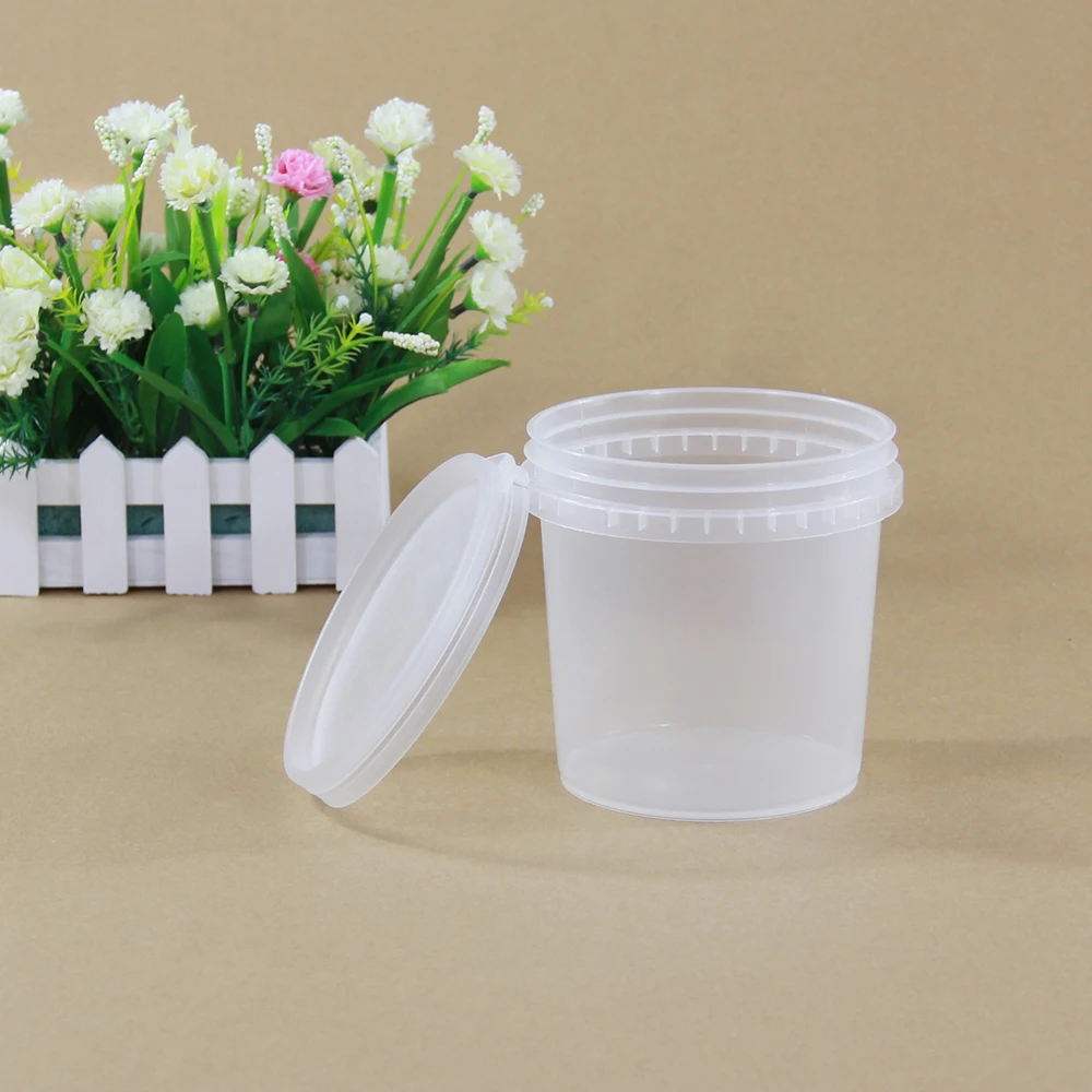 5PCS 1L Food Grade Plastic Bucket with Handle and Lid Good Sealing Round Storage Container For Food Liquid Painting