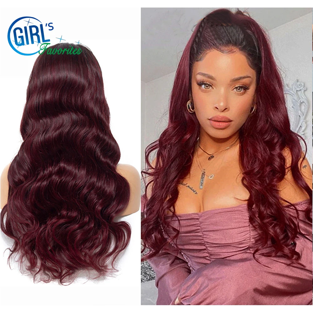 

Ombre burgundy lace Front Wig 13x4 Human Hair Wigs 1b99J Lace Front Wig Body Wave Wig With Baby Hair Pre plucked Free Shipping