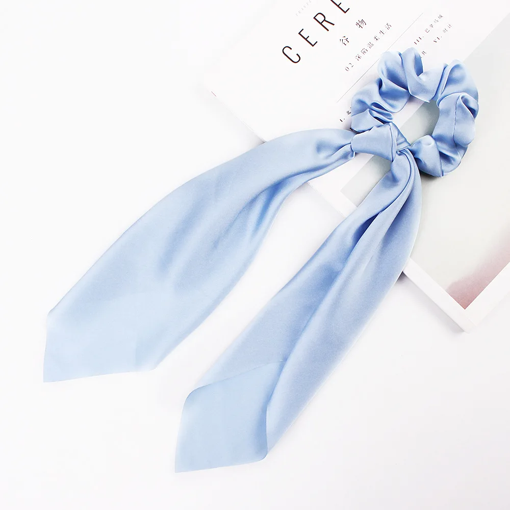 2022 New Fashion Bow Satin Girls Elastic Hair Bands Long Ribbon  Ponytail Scarf Hair Tie Women Scrunchies Hair Accessories