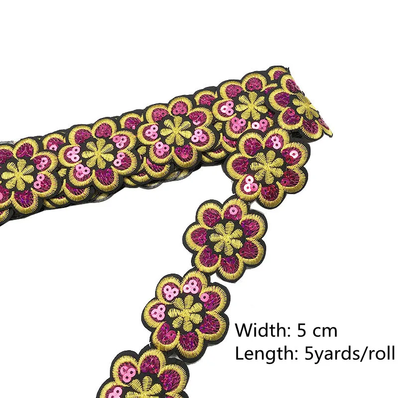 5 Yards 5cm Flower Embroidery Iron on Lace Trimmings Dress Accessories Lace Fabric Sewing Crafts Doll Material