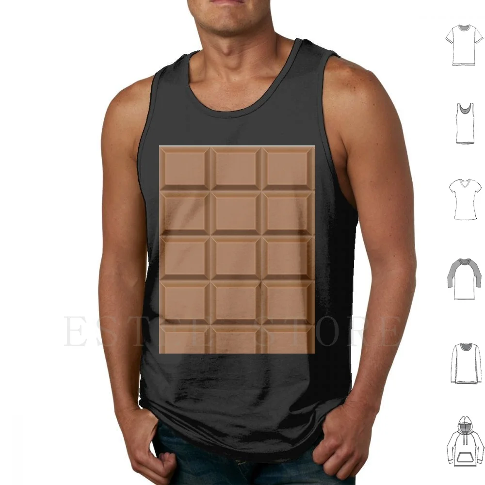 Camisetas sin mangas con barra de chocolate, chaleco, barras de chocolate, leche láctea, patatas fritas, hamburguesas, patatas fritas, chocolates, comida de plátano