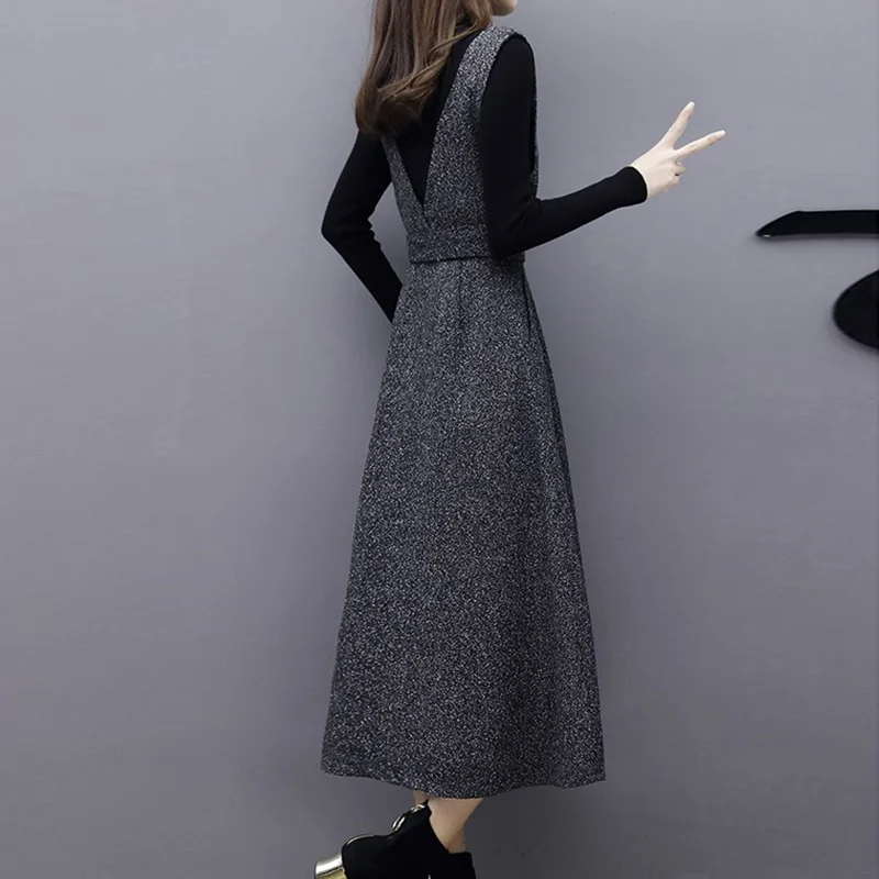 2023New Autumn Winter Long Two-Piece Suit Dresses Women's Female Fashion 5XL Slim Bottoming Dress + Knitt Sweater Female Clothes