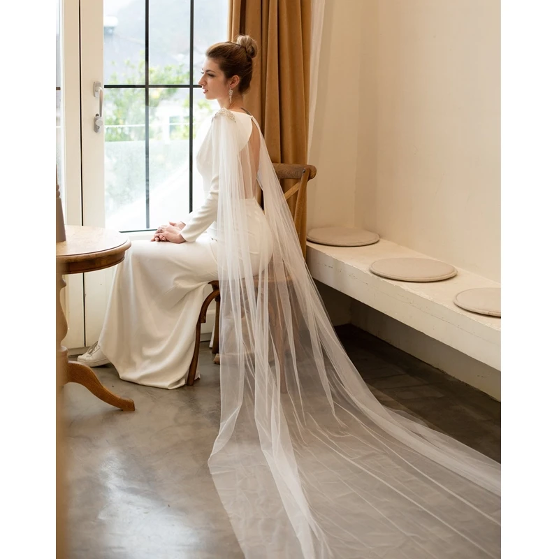 2 pezzi di Tulle da sposa Cape spalla veli lunghi nero bianco avorio foresta accessori da sposa per spose mantella da sposa, veli da spalla