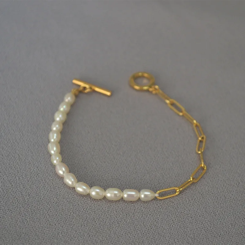 WT-MPB038 Procurement  Luxury Natural Pearl Medley Gold Oval Chain Bracelet For An Elegant Lady's Birthday Christmas Gift