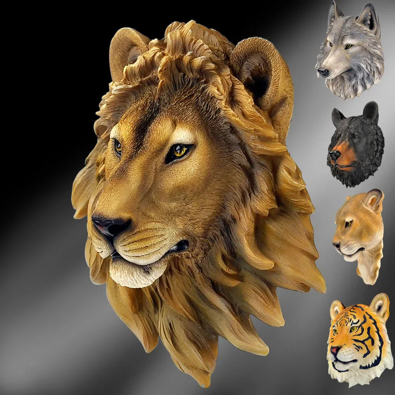 

New Resin Simulation Animal Figurines Wall Wolf Head Status Lion Figure Decor Bar Mural Sculptures Ornaments Home Accessories