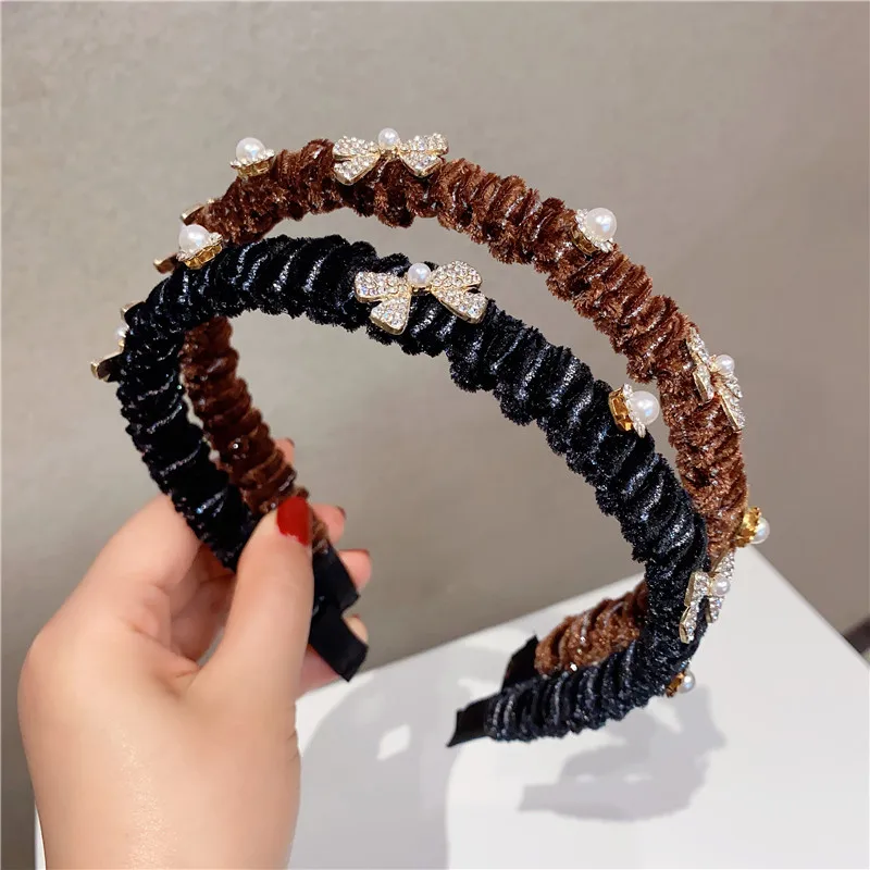 Fashion Lace Big pearls Hair Hoop Headband Hairband for Women Girls Shining Hair Band Hair Accessories 2018 New