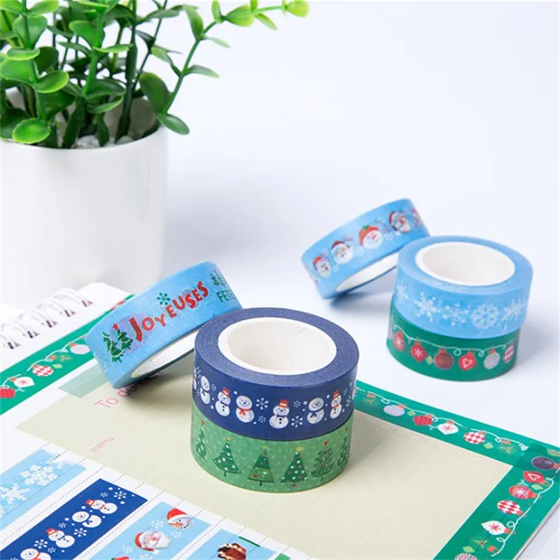 15mm*10m Christmas Washi Tapes Snowflake Reindeer Stripes Kawaii Masking Tapes Stickers Stationery Scrapbooking School Supplies