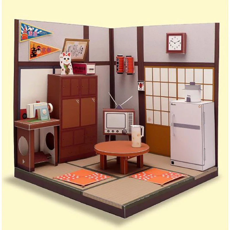 DIY Dollhouse Casa Miniature Furniture Kit Japanese Living Room Paper Model Doll Houses Assemble Toy Children Christmas Gifts