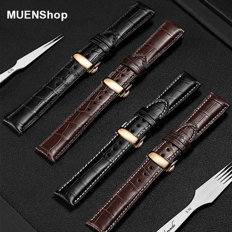 Crocodile Watchband 18mm 19mm 20mm 21mm 22mm 23mm 24mm Leather Watch Band Alligator Bamboo Strap With Butterfly Buckle