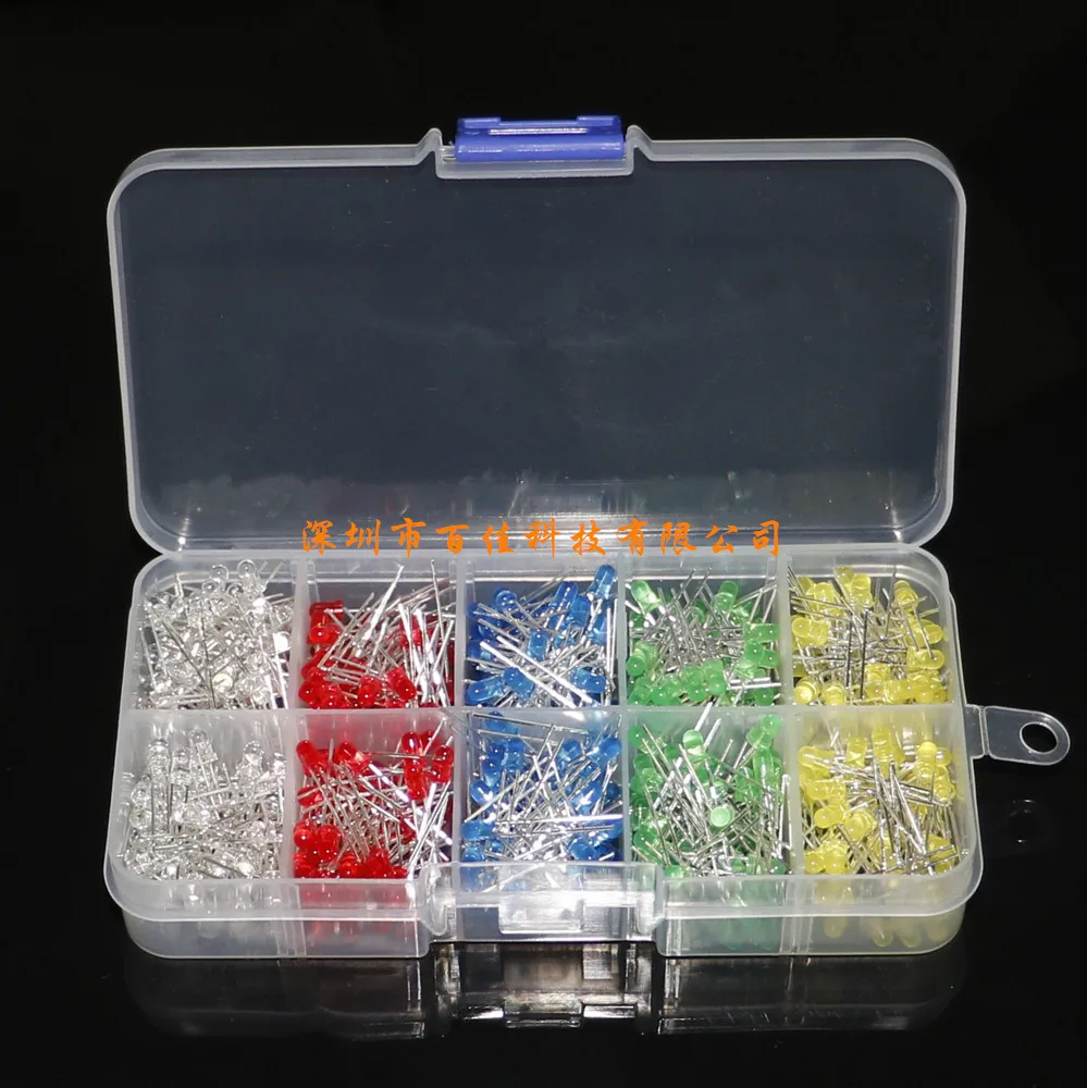 

3mm high-brightness LED light-emitting diode box F3 round head transistor 500 pcs 100 pcs per color