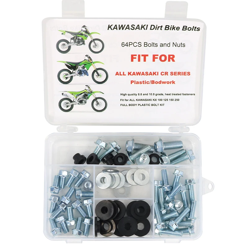 

Fit for Kawasaki KX 100 125 250 500 KD KDX 80 KE100 125 KDX175 KL600 KLX250 300 Body Plastic Frame Fender Body Engine Bolts Kit