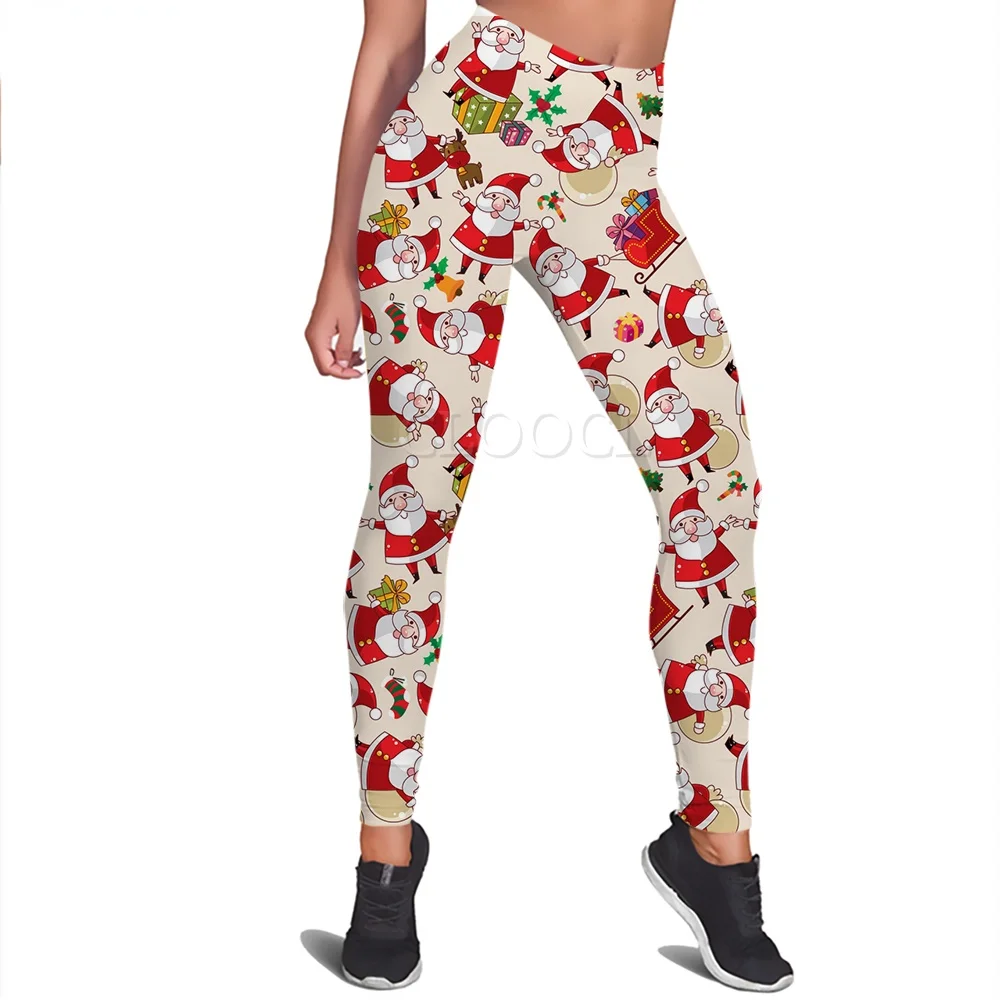 CLOOCL Leggings da donna Regalo di Natale Babbo Natale Leggings elasticizzati a vita alta stampati per pantaloni da jogging sportivi all'aria aperta femminili