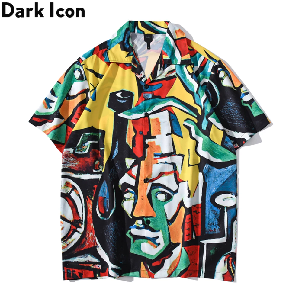 Dark Icon Graffit Hawaiian Shirt Men Vintage Street Men's Shirts Summer Beach Holiday Male Shirt Blouse