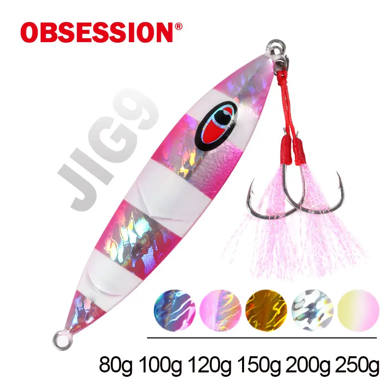 OBSESSION J9 80g 100g 120g 150g 200g 250g Slow Sinking Jig Glow Metal Bait Jigs Japan Laser Saltwater Fishing Lure Assist Hook