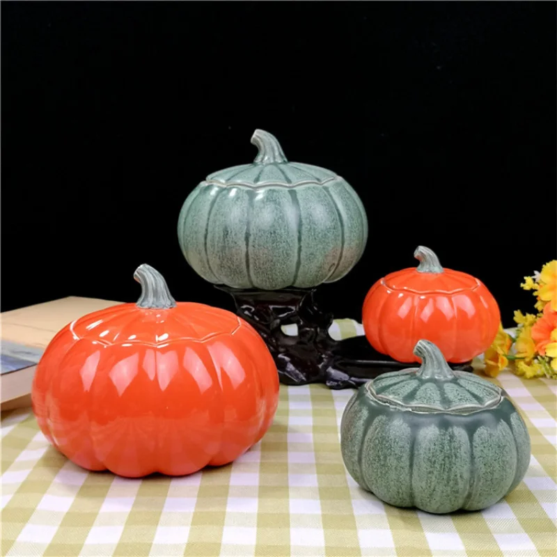 Household Creative Pumpkin Ceramic Tea Jar Moisture Proof Storage Can Personalized Small Sealed Can Snack Can