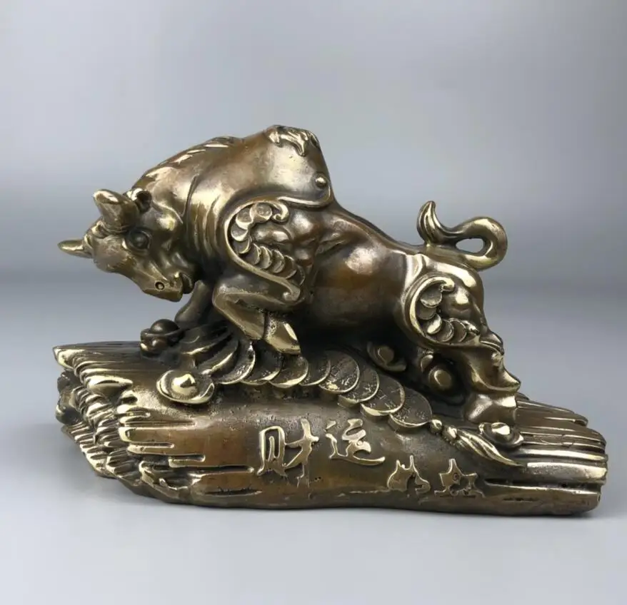 

China brass archaize recruit wealth cow crafts statue