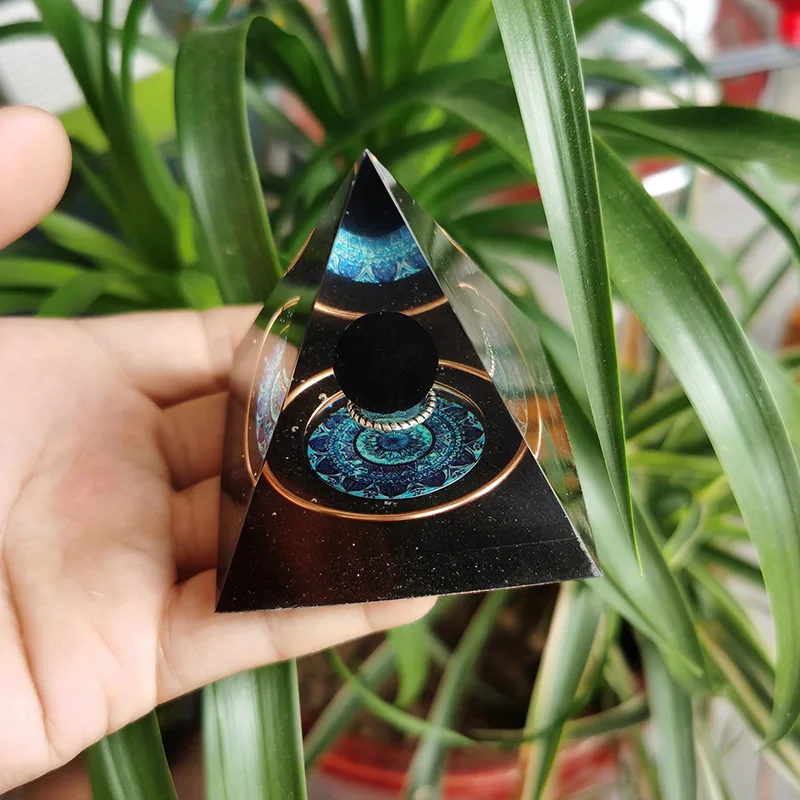 60mm Handmade Orgonite Pyramid Mandala Obsidian Crystal Sphere With Copper Circle Accumulator Orgone