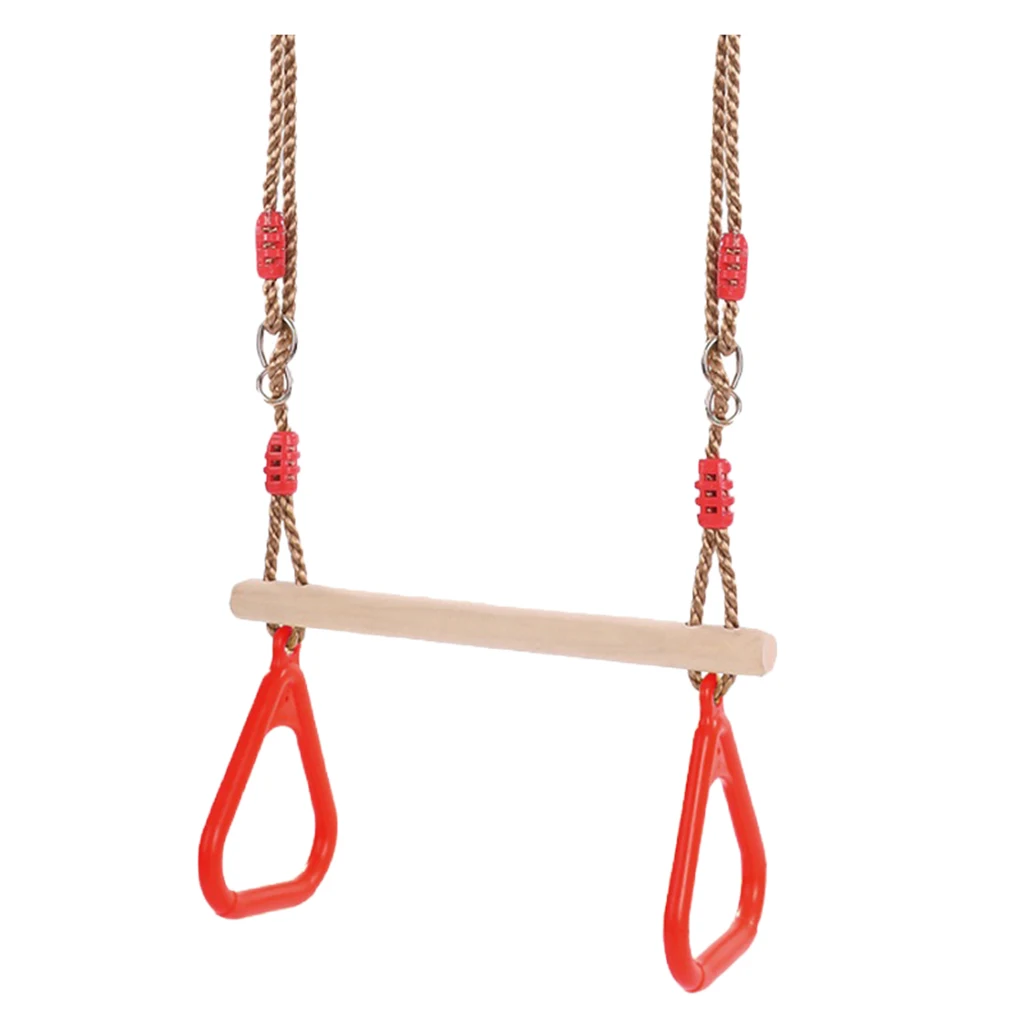 Columpio de trapecio de madera con anillos para niños, diversión interior y exterior