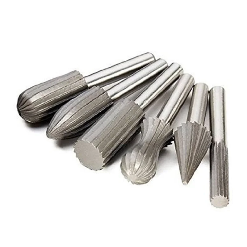 6 pz 1/4 ''6mm codolo incisione Bit Cutter, Burr intaglio del legno utensili rotanti-fresa Hss fresa in metallo duro Set di File rotanti