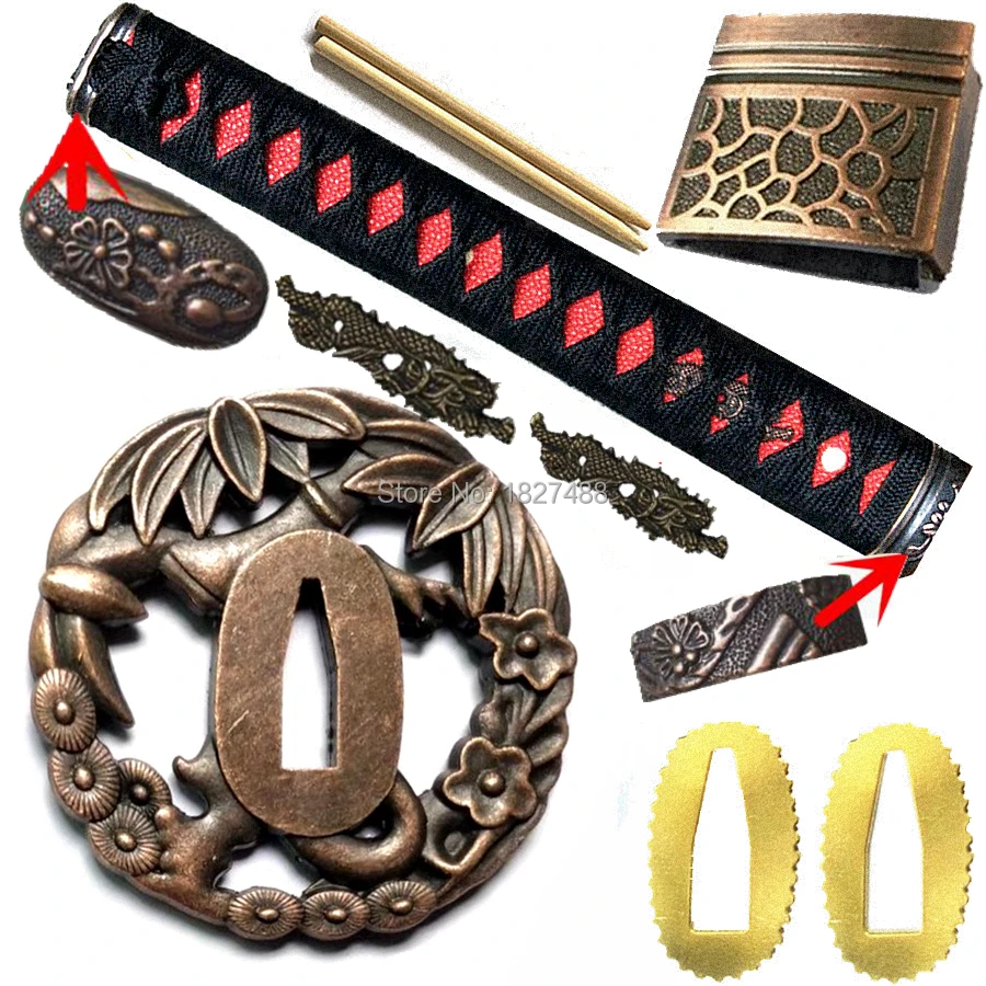 Good Quality Kirsite Sword Hand Guard for Katana/Wakizashi Metal Fittings Set Tsuba+Menuki+Fuchi+Kashira+Handle+Habaki+Seppa