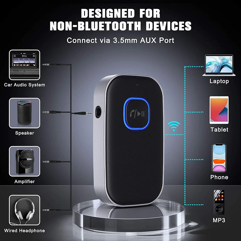 J22 Bluetooth Receiver AUX Wireless Bluetooth 5.0 Car Adapter Portable Wireless Audio Adapter 3.5mm Aux with Microphone