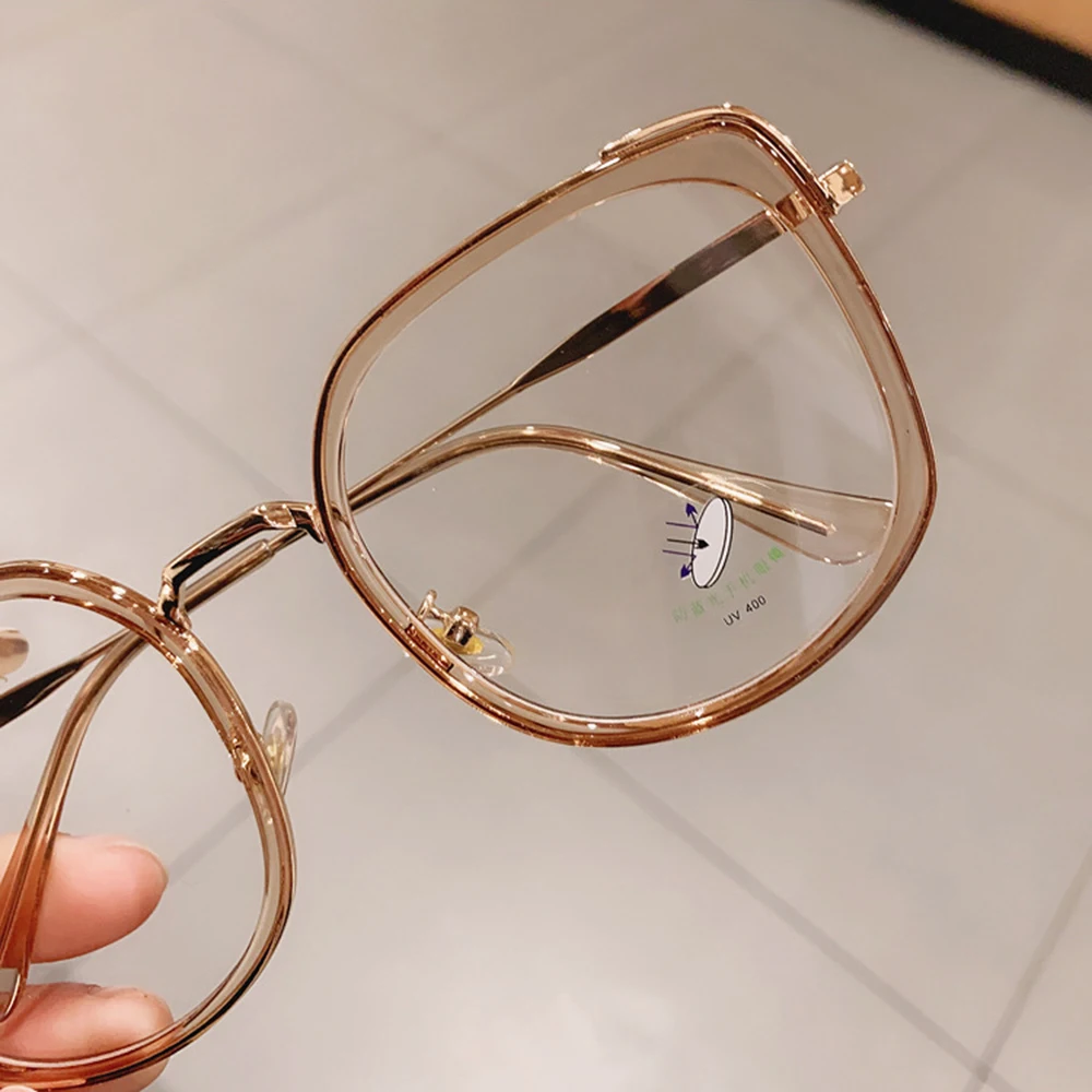 2022 New Fashion Oversized Square Women Glasses Frame Vintage Clear Anti-Blu-Ray Eyewear Men Optical Pink Frame Computer Goggle