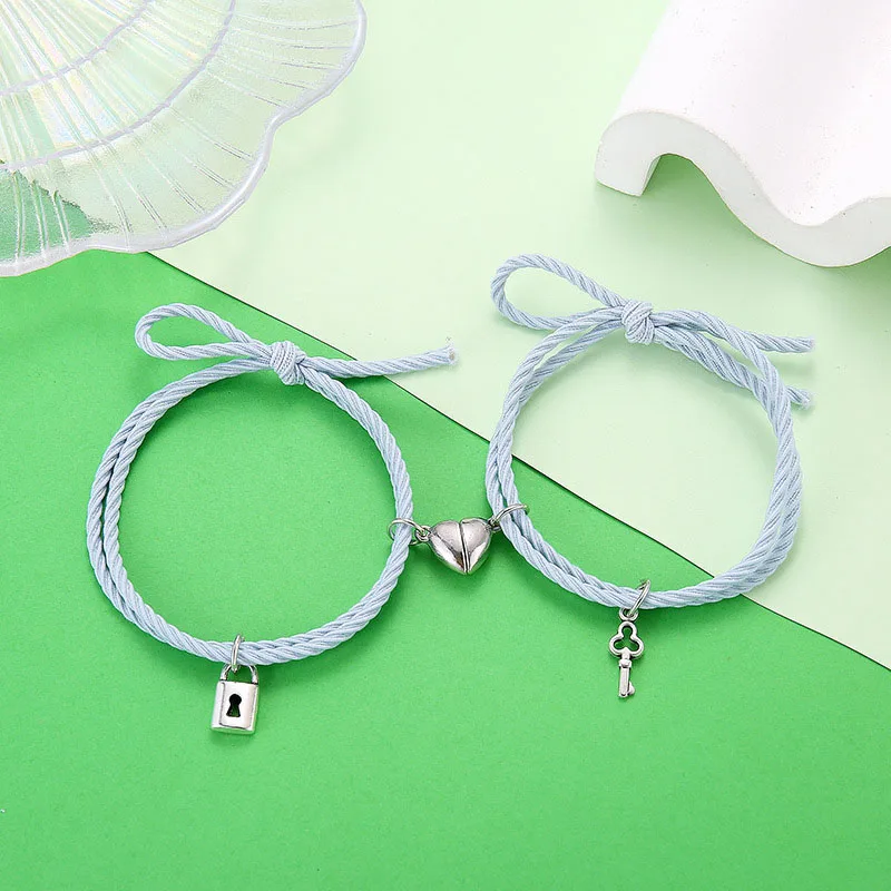 2pcs Magnetic Heart Attraction Couple Bracelets for Lover Bracelets Distance Relationship Braid Rope Bracelet Magnet Matching