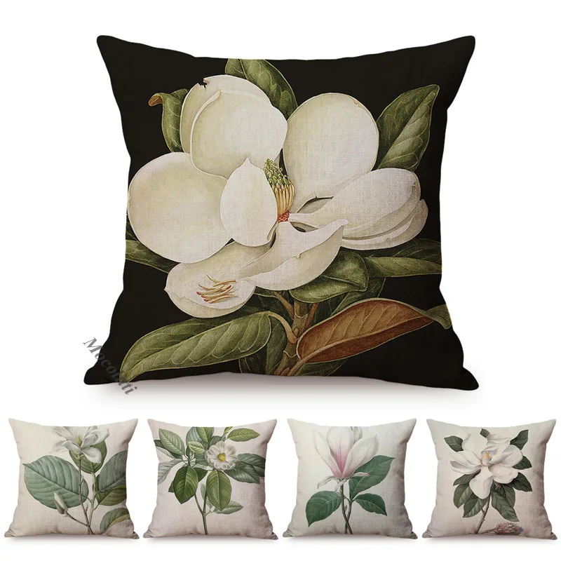 Magnolia Plant Style Pillow Case Watercolor Bouquet Tropical Flowers Cushions Cover for Sofa Home Decor Living Room Pillowcase