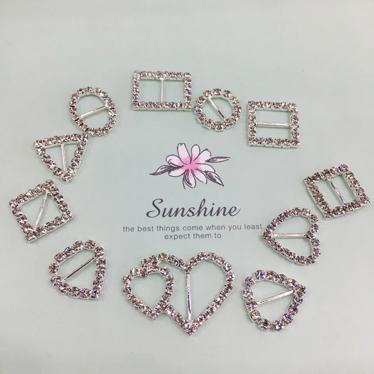 10pcs/lot Heart Round Square Oval Rhinestone Buckles for Hair DIY Jewelry Accessories Wedding Card Ribbon Decorative Buckles