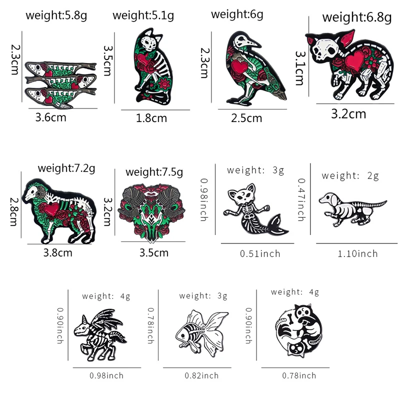 Creative Trendy Cartoon Cat Dog Bird Animal Skeleton Oil Drop Lapel Brooch Badges  Pin Denim Bag Gift Men Women Fashion Jewelry