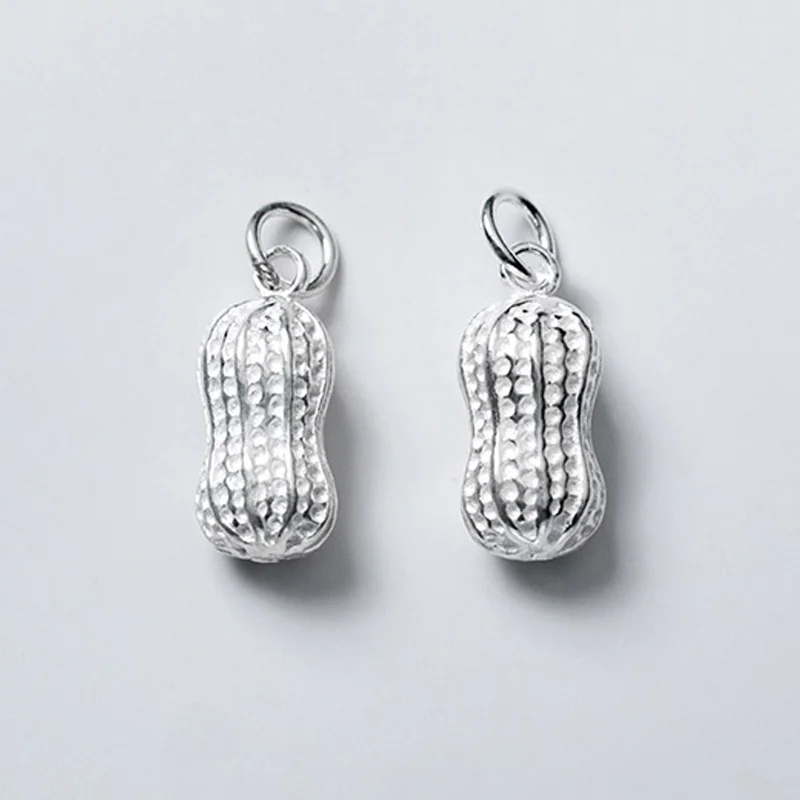 

100% 925 Sterling Silver Stereo Peanut Shape Cute Charms S925 Silver Decoration Nekclace Drop Pendant DIY Fancy Jewlery Findings