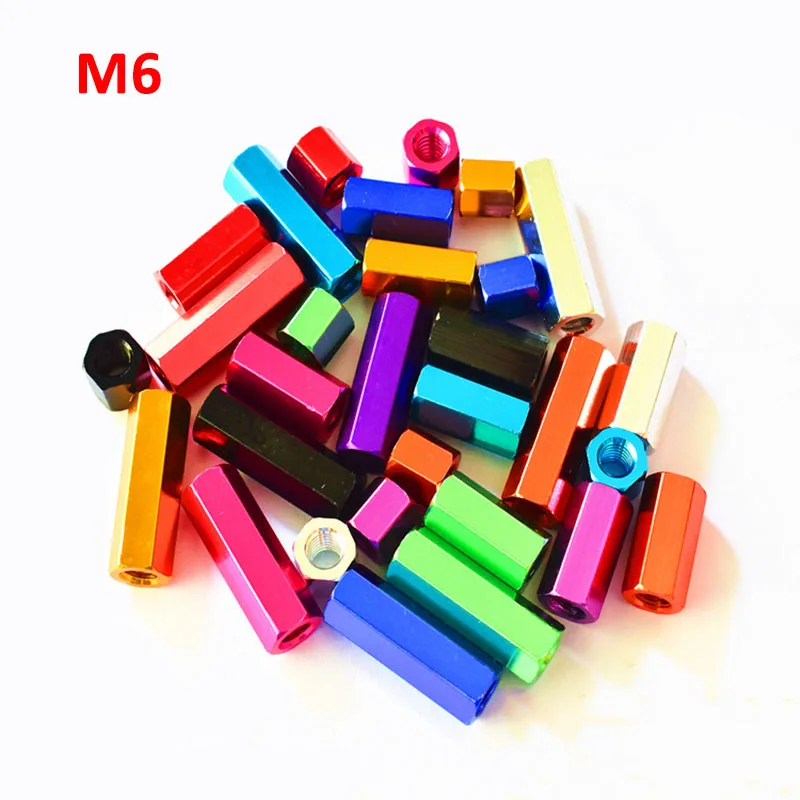 

2/5/10PCS M6 Spacing Screws Nuts Aluminum Alloy Hex Standoff Spacer Column Flat Head Double Pass Multiple Color Length 5-60mm