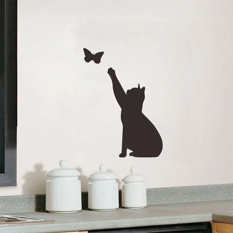 Creative Kitten Butterfly Wall Sticker Living Room Bedroom Background Decoration Cupboard Wallpaper Cute Cat Stickers Home Decor