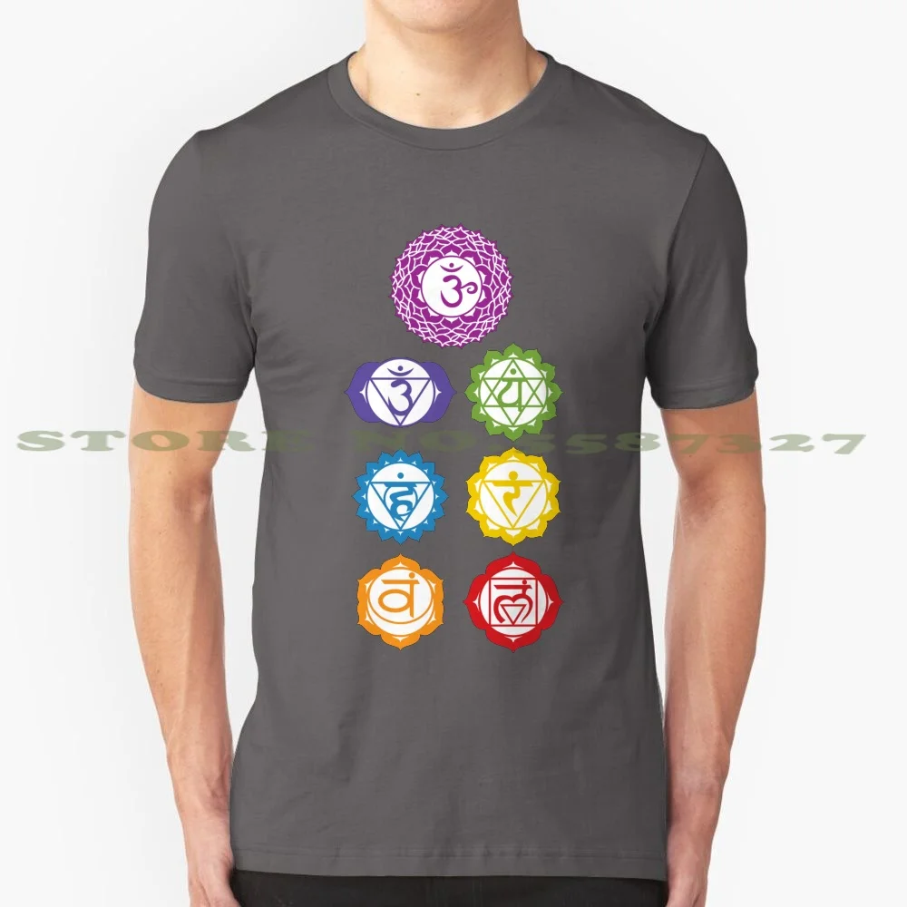 7 Chakras 100% Cotton T-Shirt Seven 7 Chakra Indigo Third Eye Spirit Sacral Root Ground Meditiation Yoga Ab Soul Solar Heart