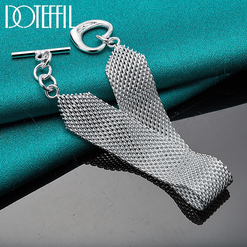 DOTEFFIL 925 Sterling Silver Watchband Network Heart Bracelet Chain For Woman Man Charm Wedding Engagement Party Fashion Jewelry