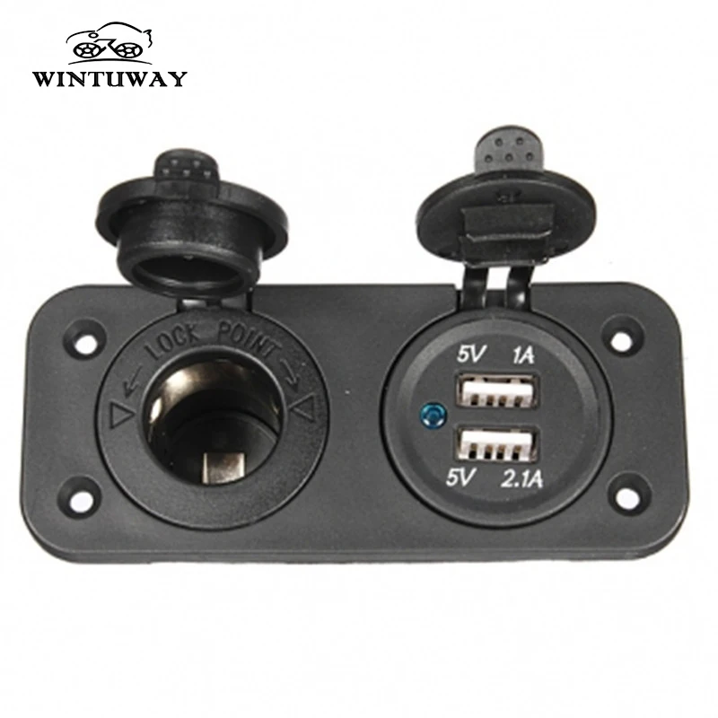 WINTUWAY 1A 2.1A Dual USB Charger LED Digital Display Double-hole Concave Panel Dual USB+12V Base With Dust-proof Cover