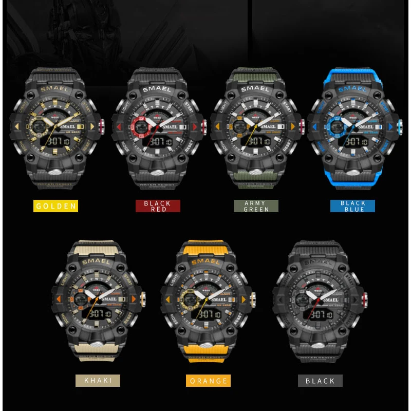 SMAEL Men Military Luxury Watch Sport Waterproof Digital Quartz Watches Men Dual Display Luminous Wristwatch Relogio Masculino