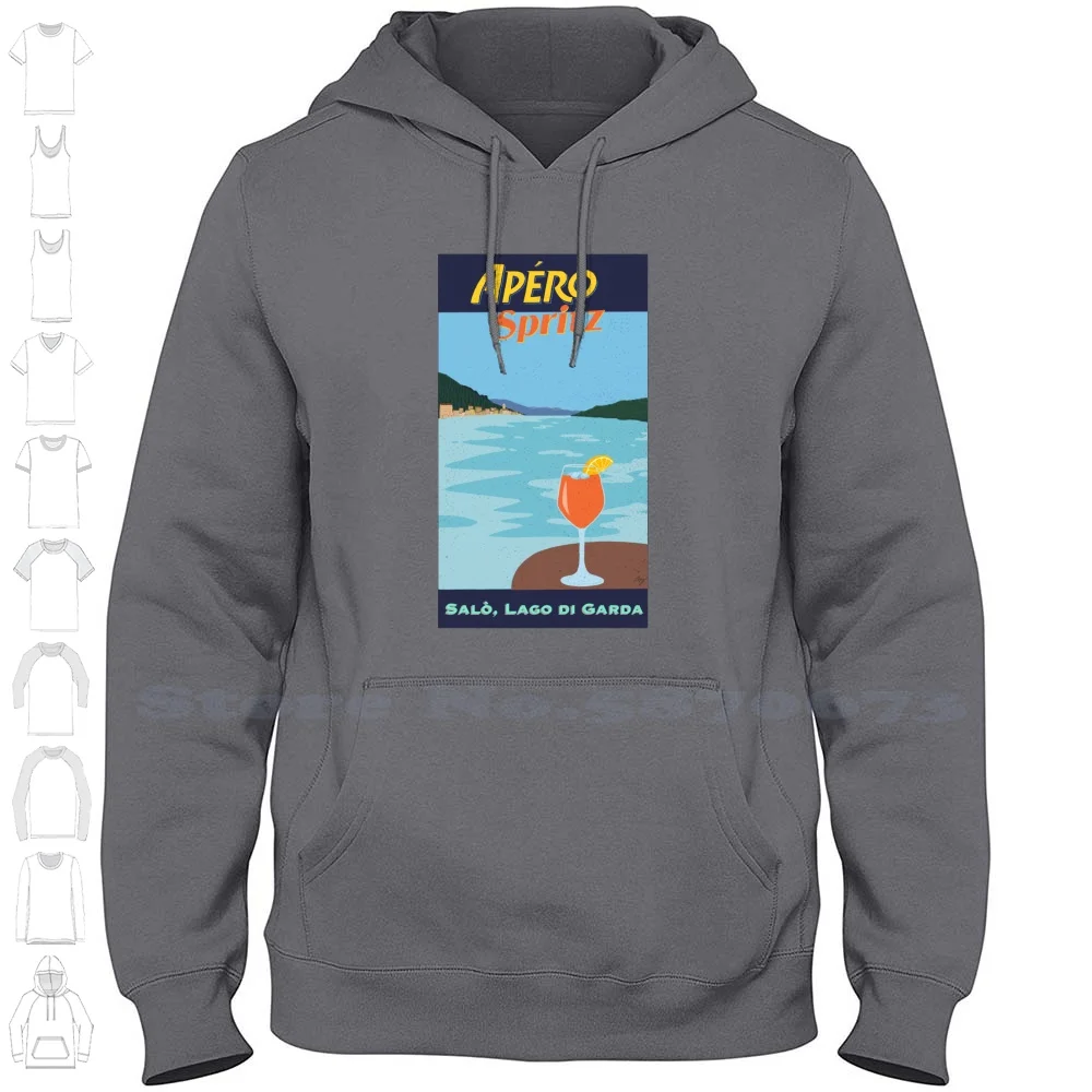 Apéro Spritz Lago Di Garda Design 100% Cotton Hoodie T-Shirt Lake Italy Summer Blue Garda Apéro Sprizer Salo Drinks Lockdown